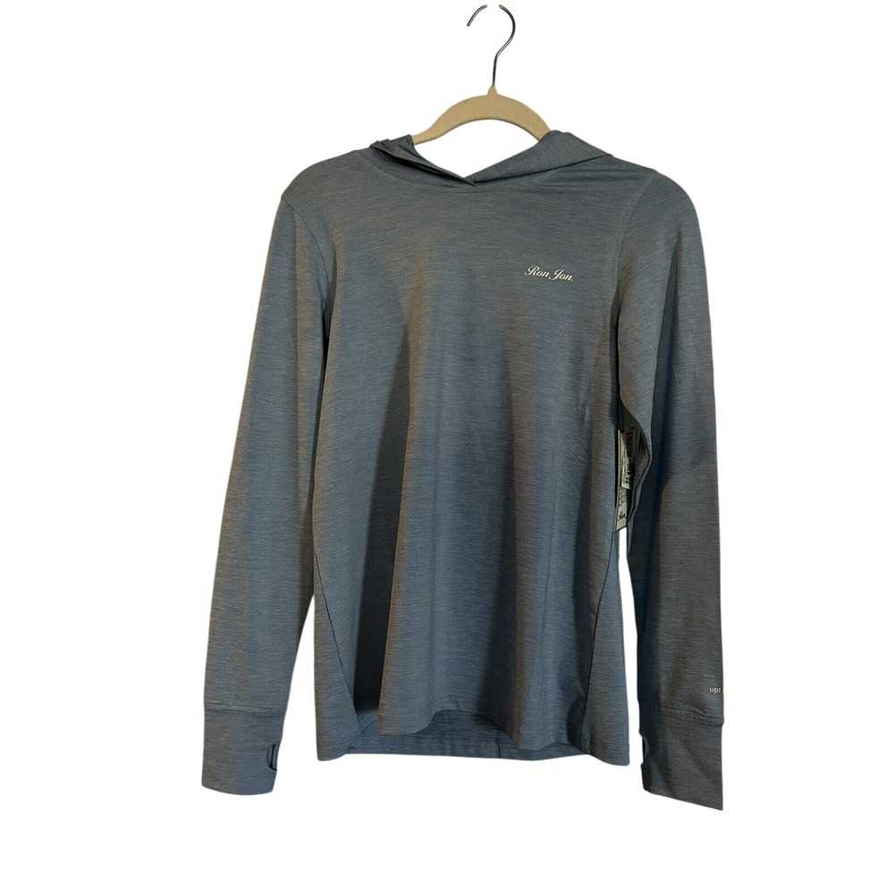 Ron Jon Surf Shirt Unisex S Light Blue UPF 50+ Hooded Rash Guard Sun Top NWT